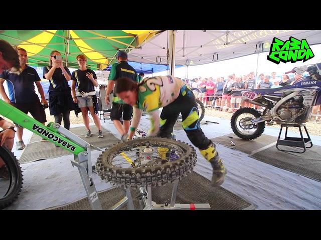 Amazing Jessica Gardiner Changing 2 Tires in 6 Minutes with Rabaconda Dirt Bike Tire Changer