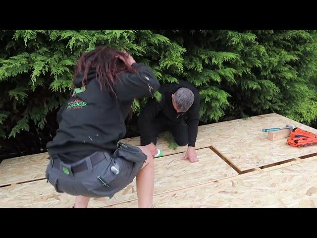 Garden room OSB3 roofing and rubber roof, 1st fix lights and a bit of insulation