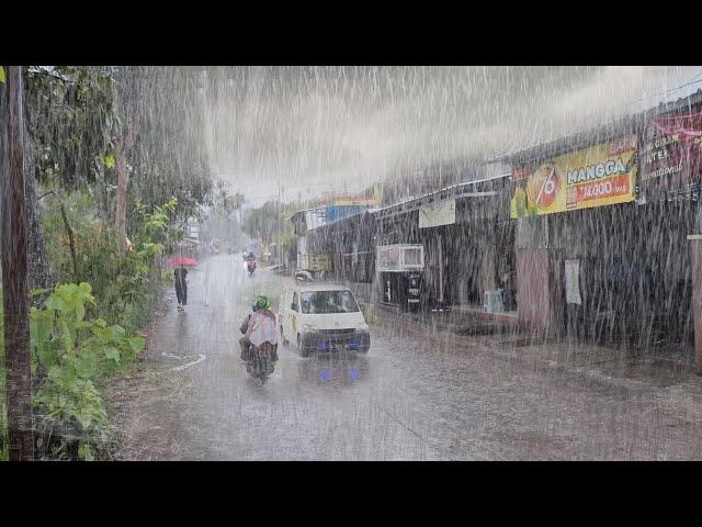 Heavy Rain Walks in Cool Village Vaster to sleep because of the beautiful heavy rain sound