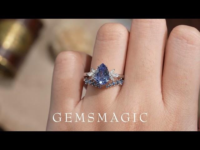 GemsMagic Blue Wisteria Inspired Sapphire Ring Set 2pcs - Freya