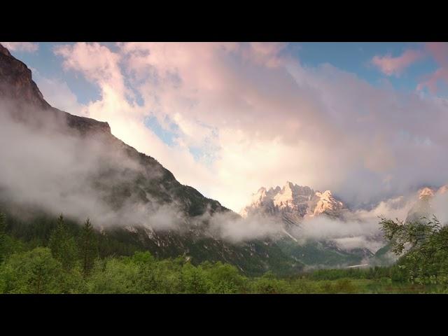 Nature Fog and Clouds over Lake and Mountains HD Scene Loop Background Beauty