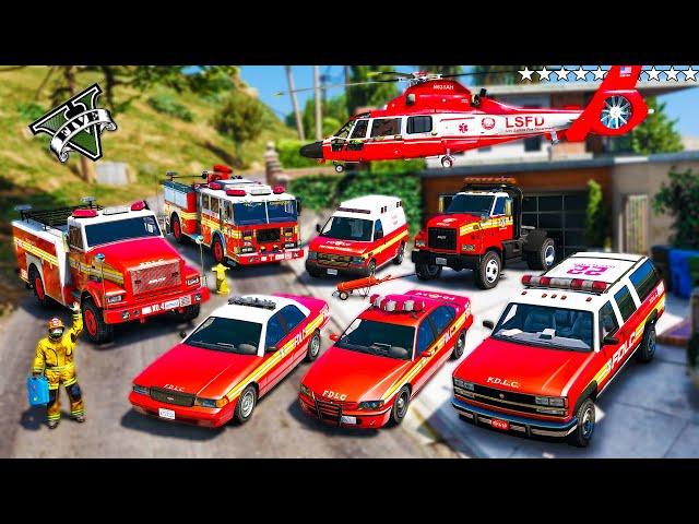 GTA 5 - Stealing Emergency FIRE Department Vehicles with Franklin! (Real Life Vehicles #35)