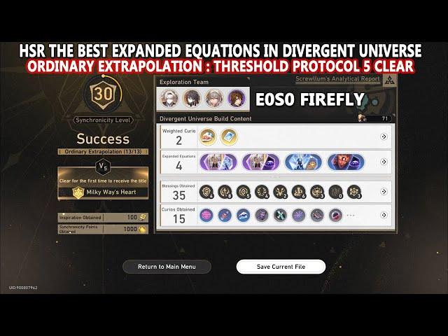 HSR 2.3 Divergent Universe Ordinary Extrapolation : Threshold Protocol V5 Clear with E0 Firefly