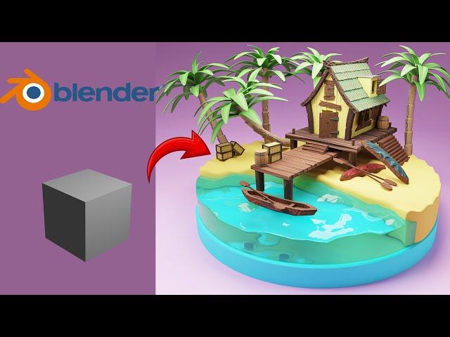 Low Poly - Wooden Beach House in Blender - 3D Modeling Timelapse