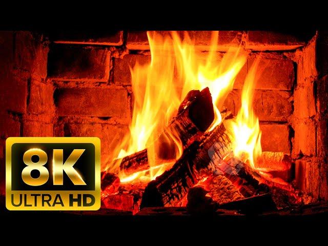  Cozy Fireplace 8K (8 HOURS). Fireplace with Crackling Fire Sounds. Crackling Fireplace 8K