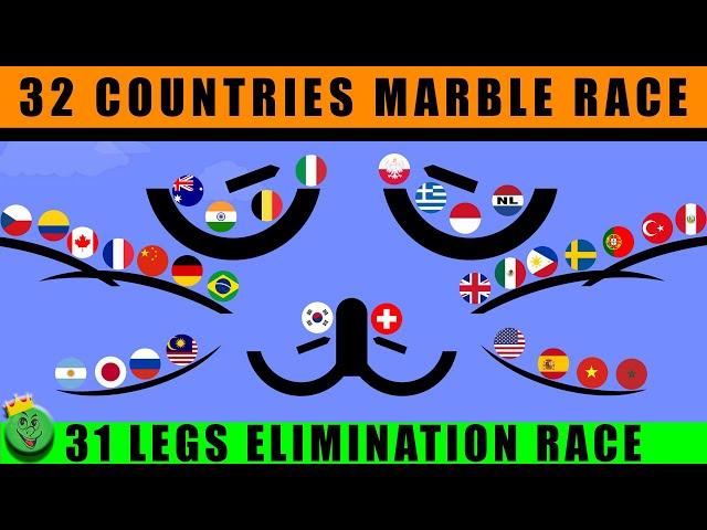 32 Countries Elimination Marble Race with 31 legs / Marble Race King