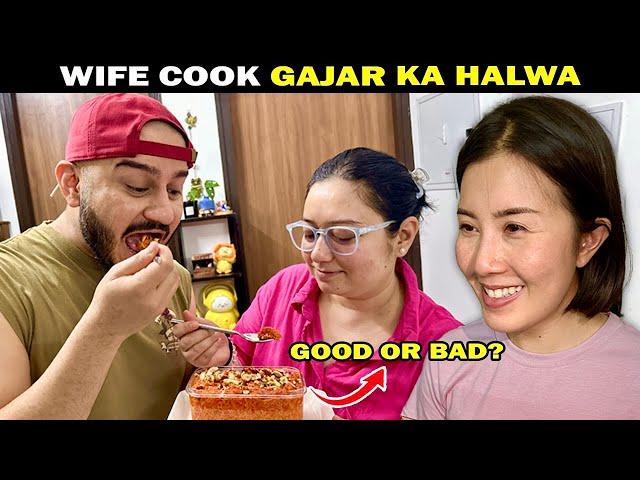 Foreigner cook Indian Food Gajar Ka Halwa for THE FIRST TIME  indian food reaction