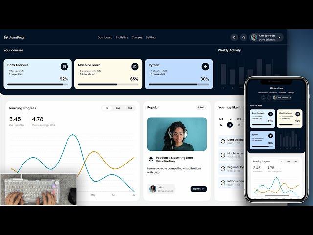 ASMR Programming - Responsive Dashboard Design with Charts - No Talking