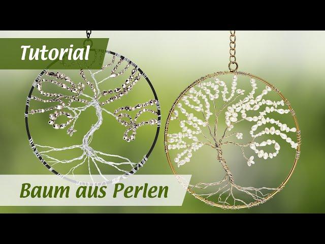 Metallring mit Lebensbaum aus Perlen - Edles Fensterbild - DIY Deko basteln - Ideen mit Herz