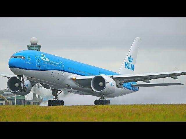 [4K] 1 Hour of CLOSE UP Rainy PlaneSpotting at Schiphol Airport - 66 Aircrafts Landing and TakeOff