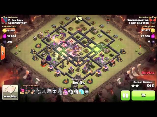 Shermanator vs lextasy Farm and War TH10 vs TH9  3 Star