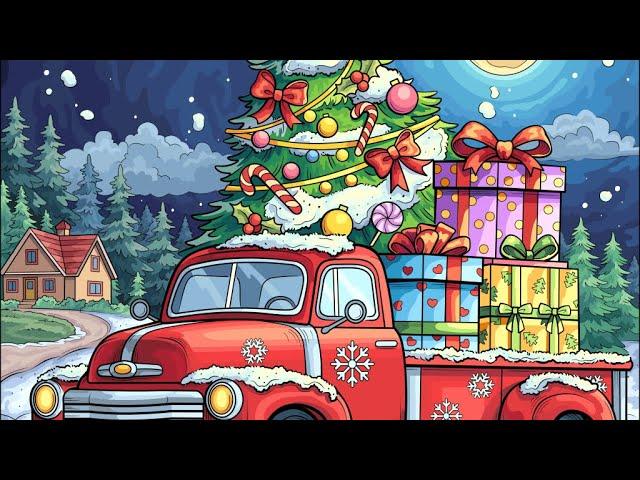 Red Truck Carring the Christmas Tree and Gifts Life Color Oasis #PaintbyNumbers #coloringbook