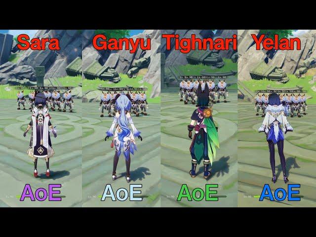 Ganyu vs Yelan vs Tighnari vs Kujou sara! Who is the best charge attack? COMPARISON!