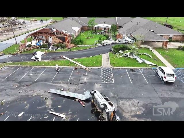 4-28-2024 Marietta, OK Tornado destroys Dollar Tree warehouse throws cars drone