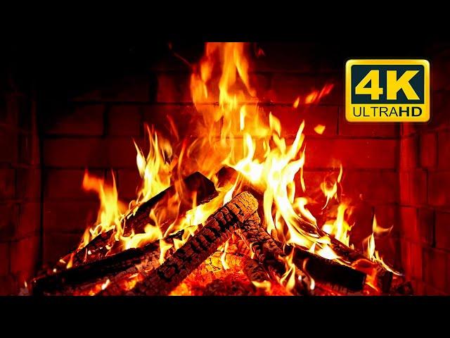  Cozy Fireplace 4K (12 HOURS). Fireplace with Crackling Fire Sounds. Fireplace Burning 4K