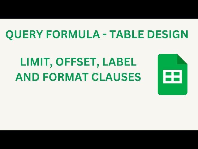 QUERY FORMULA TUTORIAL | LIMIT, OFFSET, LABEL AND FORMAT | QUERY TABLE FORMATTING | GOOGLE SHEETS