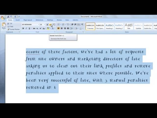 How to change fonts and font size in Microsoft word 2007