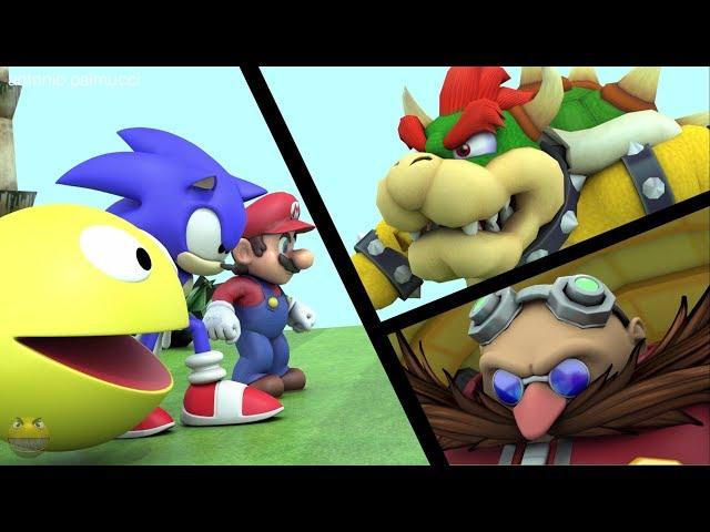 Pacman Mario and Sonic vs Bowser and Eggman