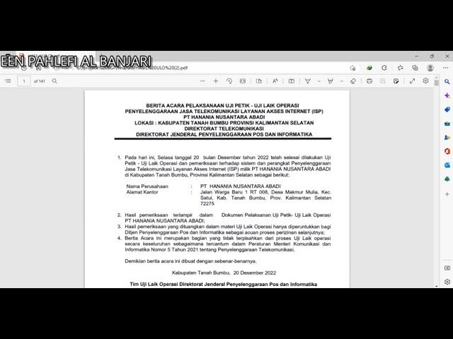 Sukses Lulus ULO Uji Laiak Operasi PT HANANIA NUSANTARA ABADI