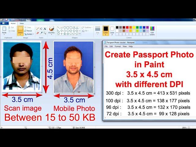 Resize Passport size Photo in Paint into 3.5 x 4.5 cm below 50 KB JPEG format for Online Form 