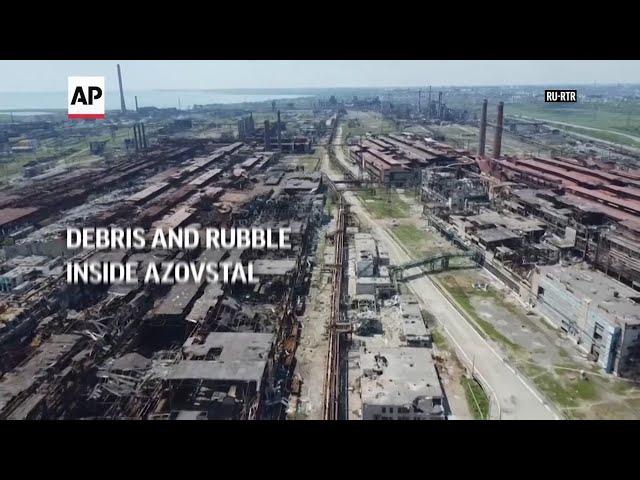 Debris and rubble inside Azovstal steel plant