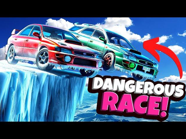 Surviving Racing the Most DANGEROUS Snowy Cliff Road in BeamNG Drive Mods!