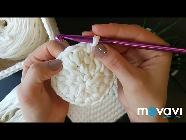 МК квадратная корзинка крючком из трикотажной пряжи cesta de trapillo t-yarn basket