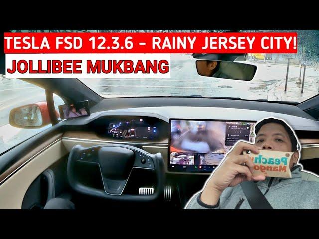 Tesla Model X FSD 12.3.6 - 1 Disengagement - Jersey City, NJ!  Jollibee Mukbang!