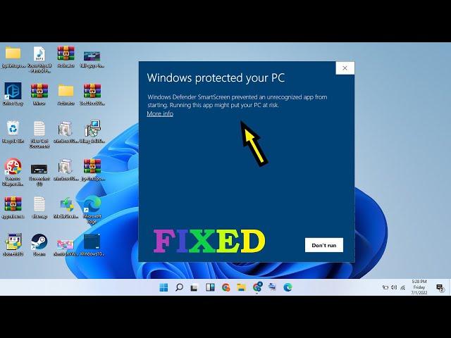 Smartscreen Prevented an Unrecognized App From Starting | Windows Defender | Windows 11