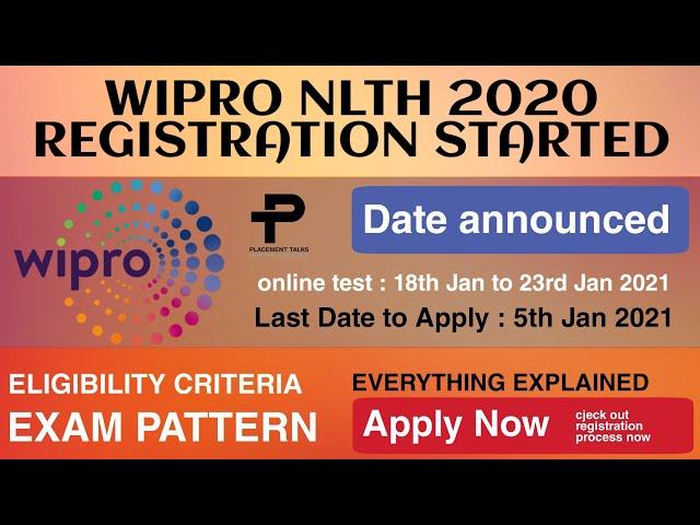 wipro NLTH 2021 Registration | Exam date | Exam pattern | Syllabus and Topics | Eligibility criteria