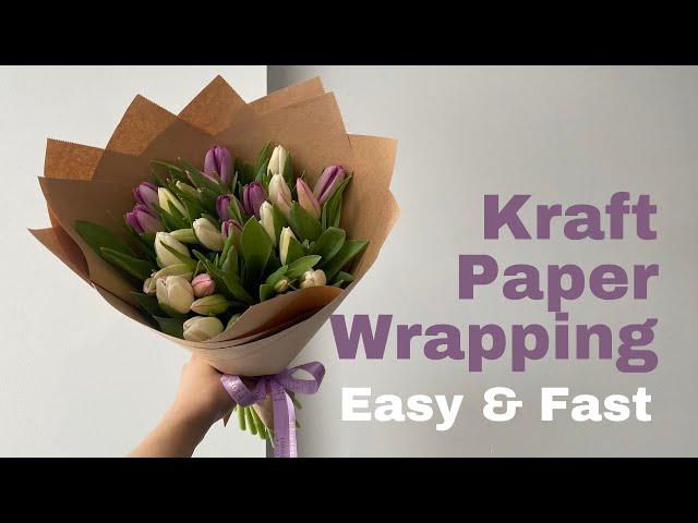 How to wrap a bouquet of flowers in brown / craft paper EASY & FAST KOREAN WRAPPING TUTORIAL #DIY