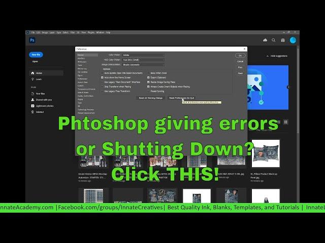 Photoshop Reset Preferences Issues Printing Exporting Shutting Down Photoshop Template Innate