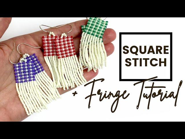 Square Stitch Fringe Earrings - Ft. Gingham Bead Mix!