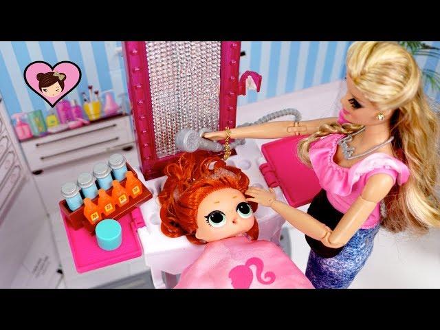 Barbie Doll Wash Haircut & Hairstyle for LOL Surprise Dolls - Playing Hair Salon