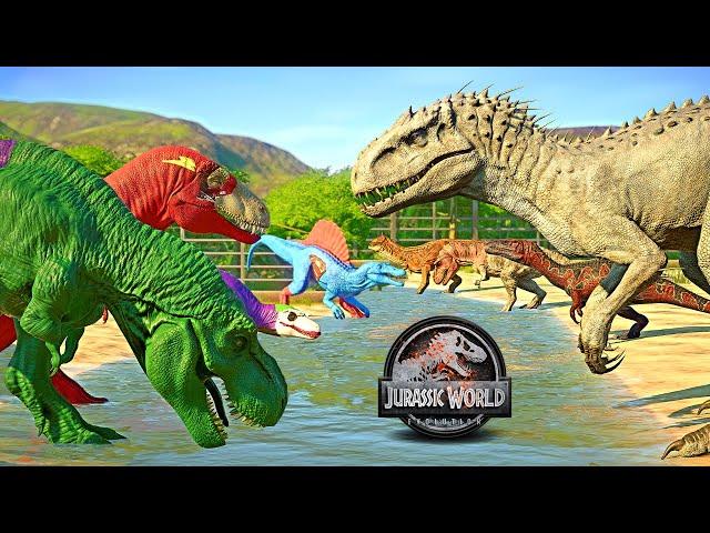 SuperHero Dinosaurs vs Camp Cretaceous Dinosaurs Fighting  JURASSIC WORLD EVOLUTION