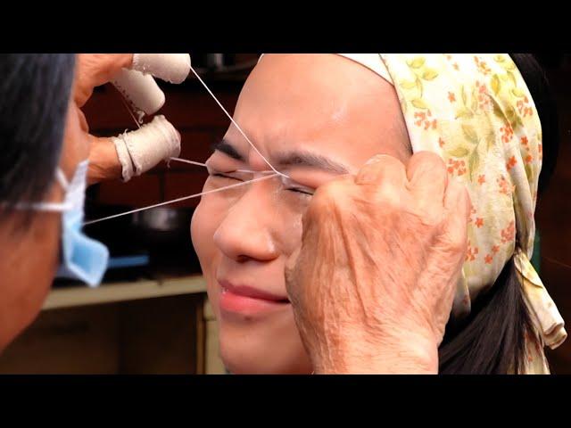 $2 Facial hair removal on Chinese streets | Threading 