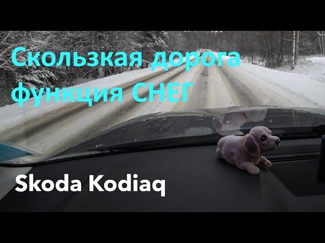 Skoda Kodiaq на скользкой дороге, проверяем функцию СНЕГ