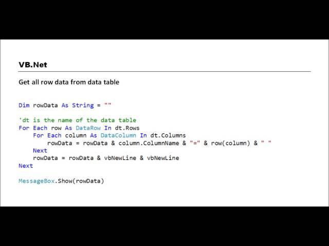 VB.NET - Get all row data from data table