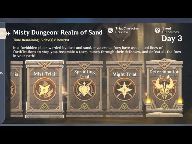 Genshin Impact 3.3 - Event Guide - Misty Dungeon: Realm of Sand - Day 3