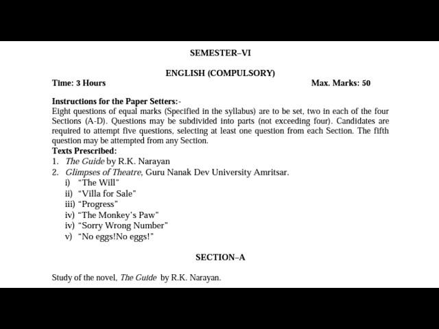 Gndu BA / Bsc 6th Semester English Compalsary Syllabus and Exam Pattern || Gndu Even Semester Exams