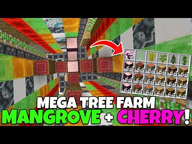 MEGA TREE FARM Tutorial! Mangrove + Cherry! 8 Type Universal Tree Farm! Minecraft Bedrock (MCPE)