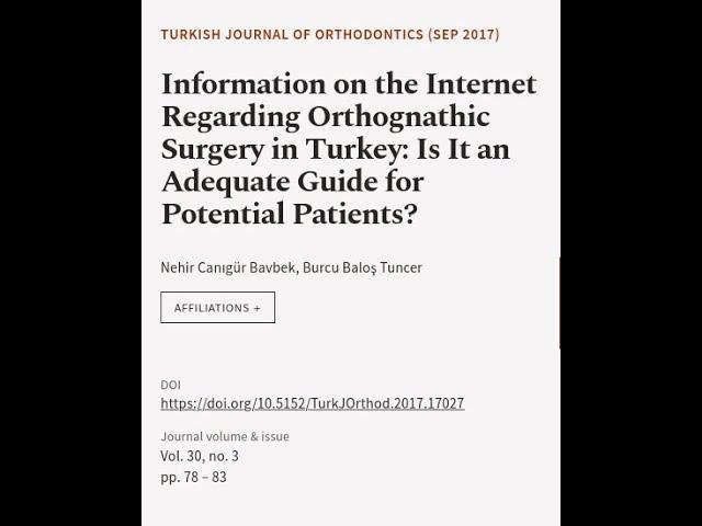 Information on the Internet Regarding Orthognathic Surgery in Turkey: Is It an Adequa... | RTCL.TV