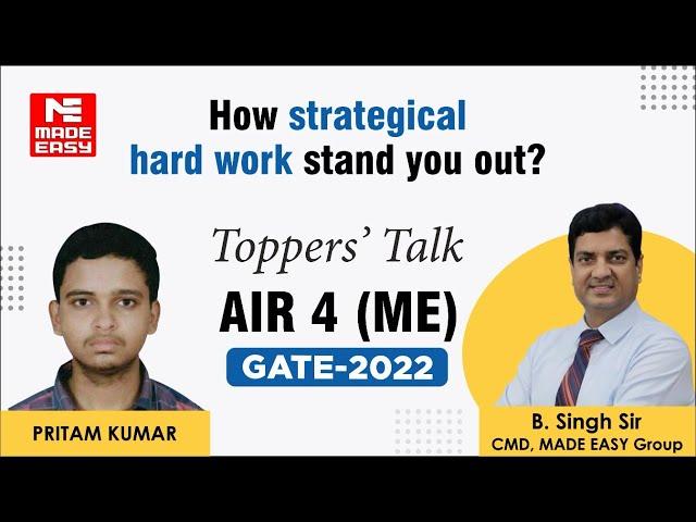 GATE 2022 Topper | Mechanical Engineering | Pritam Kumar | AIR-4 |Toppers' Talk | MADE EASY Student