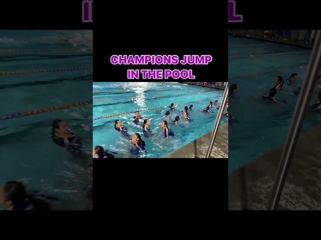 STUNT TEAM 2024 League Champs jump in pool