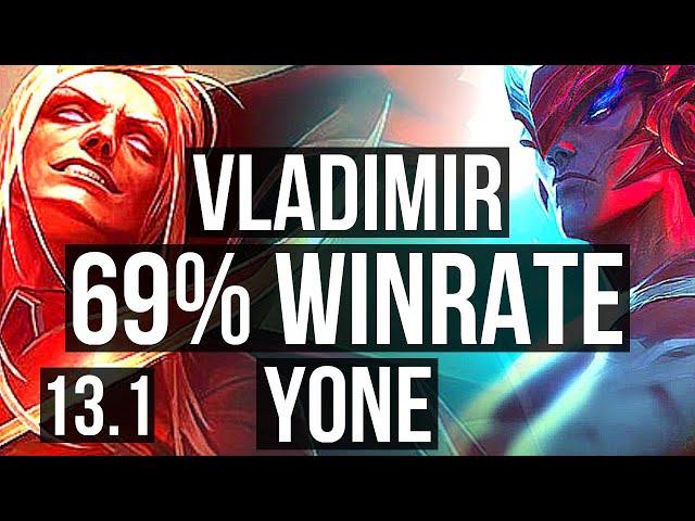 VLADIMIR vs YONE (TOP) | Quadra, 69% winrate, Legendary, 16/4/9 | EUW Master | 13.1