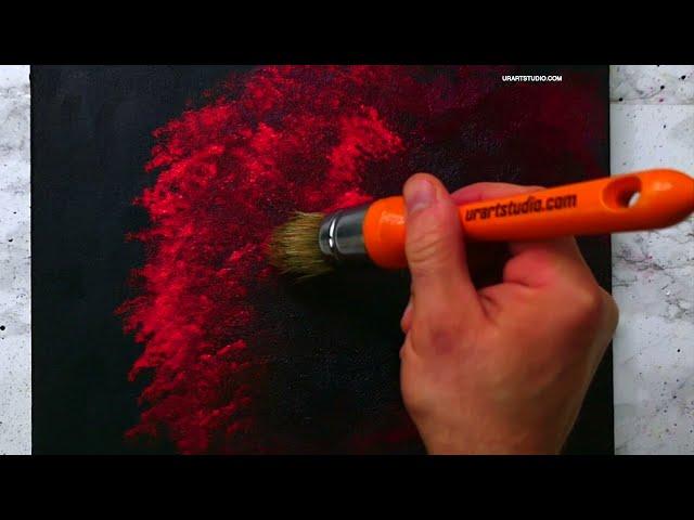 Red Tree | Black Background | Easy for Beginners | oval brush painting technique