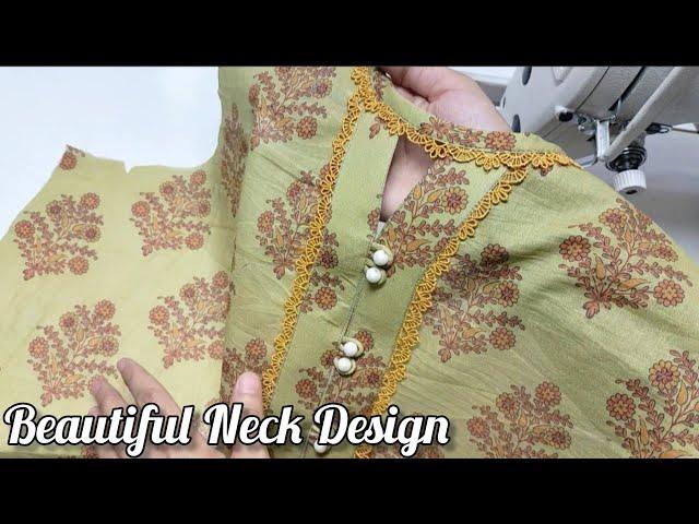 Very Nice Simple & beautiful Neck Design With Lace Cutting & Stitching | Pakistani Gala Design 2024