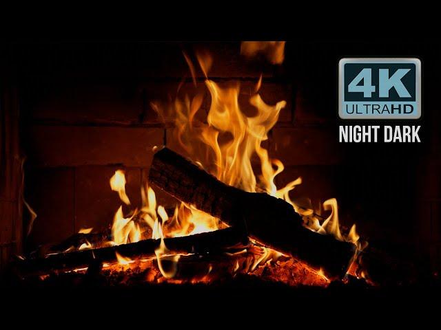  Crackling Fireplace at Night Dark Background (12 HOURS). Burning Fireplace Sounds & Black Screen