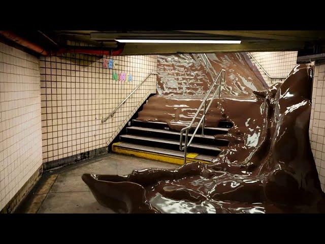 Chocolate floods the metro, Blender animation, Flip fluids simulation