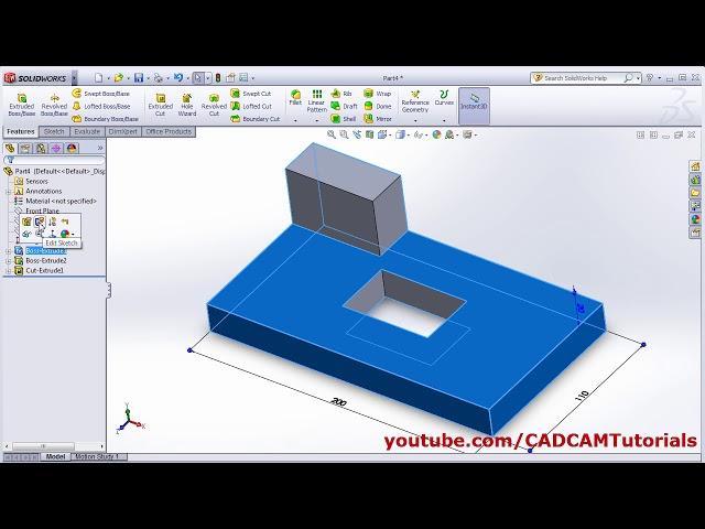 SolidWorks Basics Tutorial for Beginners - 4 | Learn SolidWorks Online Free | Extrude Boss/Base Cut